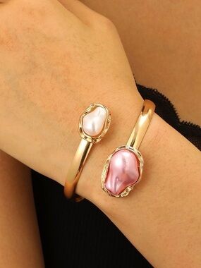 Cuff Bracelet with Pink and Pearl Baroque Faux Pearls Adjustable NWT